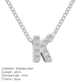 Silver stainless steel necklace with sparkling zircon-studded letter K pendant - Letter K / Silver