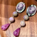 2510132 Purple Portrait Iridescent Teardrop Beaded Earrings (s925 Silver Needle)