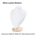 White faux leather necklace bust display with wooden base, medium size 26cm height - White Leather Medium