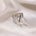 Silver adjustable ring featuring a bold letter M design on champagne satin fabric - Letter M / Silver