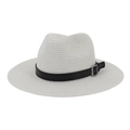 Chapeau Fedora classique en paille blanche pour femmes avec ruban noir et boucle métal - Blanc