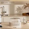 Double-layer yellow food cover box with hollow base and 24.2cm transparent dome lid - 2-Tier / Bright yellow