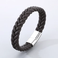 Herren Armband aus geflochtenem Leder in Dunkelbraun mit silbernem Edelstahlverschluss - Braun