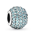 Silver bead charm with sparkling blue pavé-set crystals and a large center hole - Blue/Silver