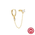 925 zilveren gouden asymmetrische kettingoorbel met zirkonia hart en oorknopje - Ring en Knop Verbonden / Geometrische Ring Goud