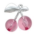 Pink translucent resin cherry charm pendant with silver leaf for DIY jewelry making - 1Pc White K Transparent Dark Pink Resin 3D Double Leaf Cherry (30x28mm)