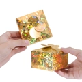 Golden holographic mini gift box with glittering laser finish and petal closure - Diamond Gold
