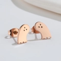 Minimalist rose gold ghost stud earrings made of stainless steel on white background - Rose Gold