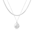 Double-layered silver necklace with snake chain and celestial sun moon pendant - Silver Pisces Style