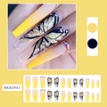 Extra long coffin gradient yellow press-on nails with butterfly pattern and rhinestones - BKS2951 Gradient Butterfly Nails