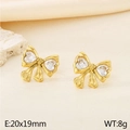 Gold bow earrings with heart-shaped cubic zirconia and size dimensions of 20x19mm - Style D Gold (KE114186-KFC)