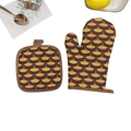 Thick heat-resistant kitchen glove and pad set with yellow pie print in dark brown - Dark Brown/Pie Pattern