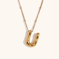 Balloon style 18K gold plated letter U pendant necklace with bead chain for women - Gold-U