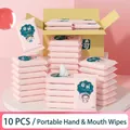 10-piece portable baby wipes in pink packaging with traditional Chinese illustration - National Tide Style / 10 Sheets/Pack
