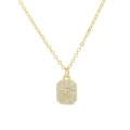 Macro detail of gold plated rectangular pendant with letter I and clear cubic zirconia stones - Necklace I