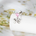 Delicate silver bow earrings with pink heart zircon and butterfly pendant for women - Pink Heart Bow (Single)