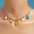 Chique 18K gouden zeester en octopus hanger aan kleurrijk koord met een witte parel - Multicolor Gevlochten Hanger (Met Blauwe Klaver & Parel)