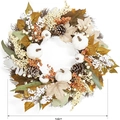 18-Zoll Herbstkranz mit weißen Kürbissen, Zapfen und goldenen Ahornblättern zur Deko - Groß