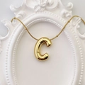 Pendentif lettre C style ballon gonflé en finition dorée polie pour femmes - Lettre C Or