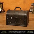Vintage wood storage box in distressed grey finish with antique metal lock and handle - Distressed Gray With Handle - No Lock
