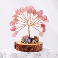 Albero della vita in cristallo rosa fatto a mano con filo di rame su base in legno - Quarzo Fragola