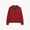 Polo in maglia a maniche lunghe bordeaux e marrone scuro con design color-block - S / Rosso & Caffè Contrasto