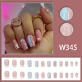 Unghie finte rosa e blu con motivi di fiori cuori e faccine sorridenti decorative - W345 (Con Colla) / Quadri Patchwork Rosa Blu