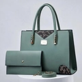 Chic bean green tote bag and wallet set with leopard print detail and gold hardware - Green