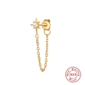 Detailed macro view of S925 sterling silver star earring with pearl and tassel chain - Single Piece / Gold - Octagram Pearl