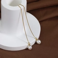 Elegante 925 sterling zilveren vergulde oorbellen met barokke zoetwaterparels en ketting - E2055-1 Korte Rijstparel Oorlijn