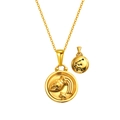 Aquarius theme 18K gold plated titanium steel double-sided zodiac necklace for women - Aquarius
