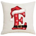 Christmas pillow cover with festive letter E and Santa hat on beige fabric - Letter E