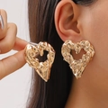 Gold lava texture hollow heart earrings featuring an irregular molten metal design - Hollow Lava Heart Gold (10995)