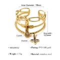 Bague multicouche en acier doré avec breloques fleur et croix et finition PVD 18K - Style de Pendentif Fleur et Croix (SR020032)