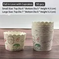 50pcs printed heat resistant paper muffin cups with cake illustrations on wood background - Handmade Cake