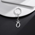 Silver crown keychain with letter O pendant in polished stainless steel finish - Letter O Crown Style (O)