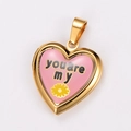 Pink heart-shaped locket pendant in gold finish featuring You Are My text and floral pattern - You Are My Pink Style (款式3)