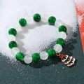 Christmas beaded bracelet with green and white beads and a red star festive tree pendant - Christmas Tree Charm Green White
