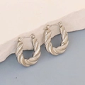 Silver twisted rope texture geometric hoop earrings in polished stainless steel - Silver Style K7-16