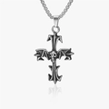 Silberne Vintage Fledermaus Kreuz Kette mit Totenkopf Anhänger im Retro Gothic Stil - F318 mit 60cm Boxkette