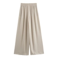 Pantalon large plissé à taille haute en beige avec ceinture élastique souple - XS / Blanc Cassé