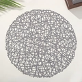 Modern grey round PVC cutout placemat with hollow mesh design for home dining table - 38cm Round / Gray