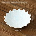 Light celadon ceramic lotus tea snack plate with 13cm diameter and floral relief - Butterfly Relief-Light Cyan