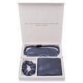 Blue mulberry silk gift set including sleep mask, scrunchie and pillowcase in a white box - Deep Sea Blue