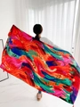Ethnic style red beach shawl featuring colorful feather patterns and soft lightweight silk - Light Purple-Multicolor Feather Print / 180cm / Light Purple