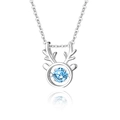 Elegante collana in argento sterling S925 con ciondolo a renna e pietra moissanite blu chiaro - Argento 925 / White Gold With Sea Blue Zirconia (FDTD-010)