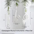 Sparkling champagne white glitter musical instrument Christmas ornaments, 3-piece set - Champagne Musical Instruments 3Pcs Set