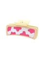Rectangle hair claw clip with creamy yellow resin and pink cow print texture design - Cream Pink Cow Print (90269)
