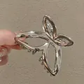 Silver liquid metal butterfly hair claw clip with hollow design for women - Liquid Butterfly / Silver