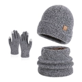 Winter knit hat, neck warmer, and touchscreen gloves set in grey fleece lining - Marl Black Grey (3-Piece Set)